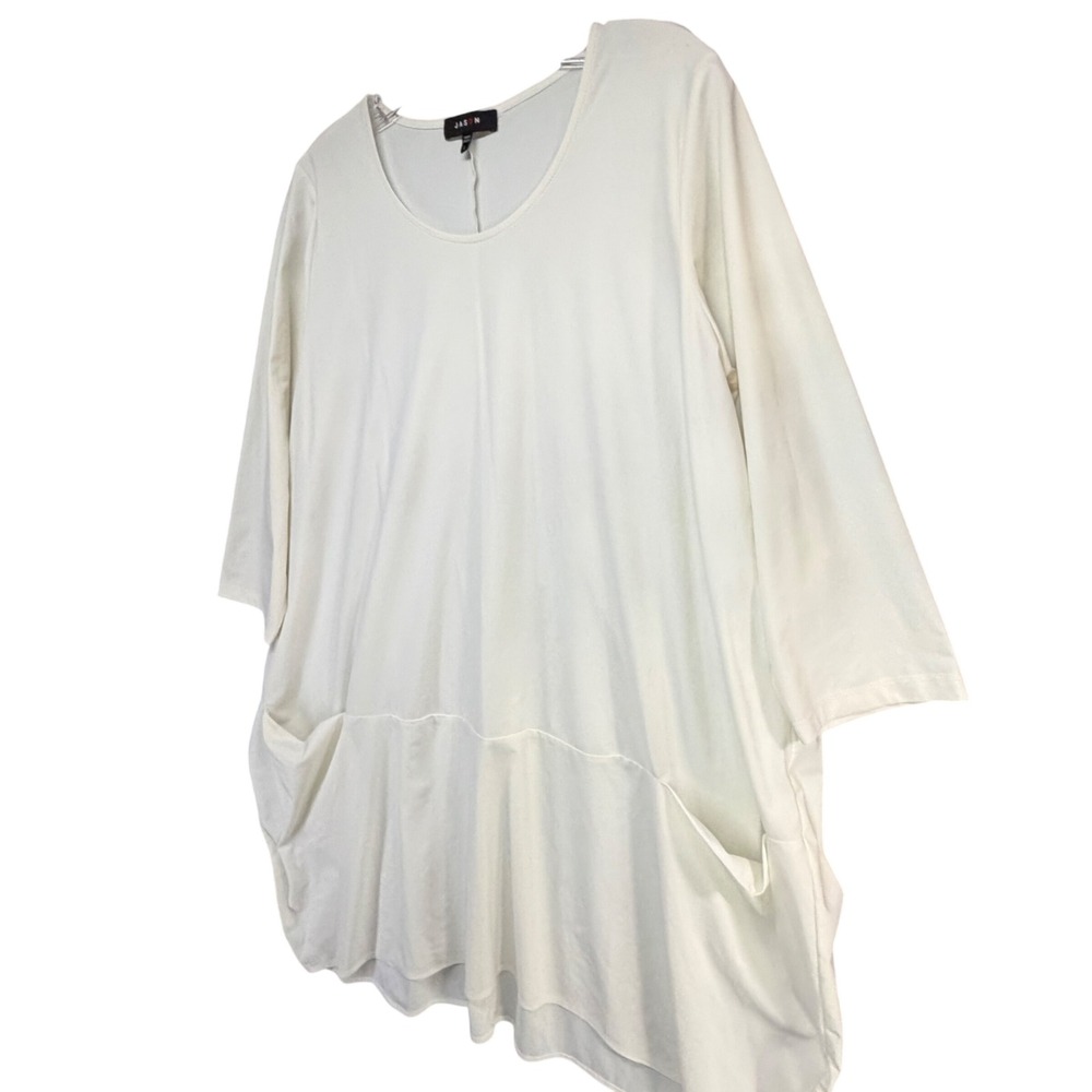 Jason by Comfy USA Lagenlook White Tunic L Oversized Pockets Cocoon Hem Lantern - Picture 3 of 11